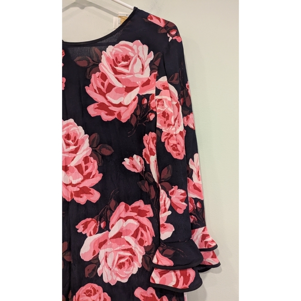 Kate Spade Rosa Pink Floral Ruffle 3/4 Length Sleeve Dress Size Small - Picture 2 of 5